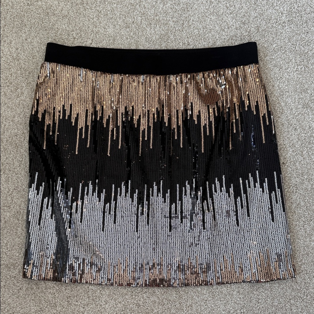 Bisou Bisou Sequin Mini Skirt in Black, Brown, and Silver